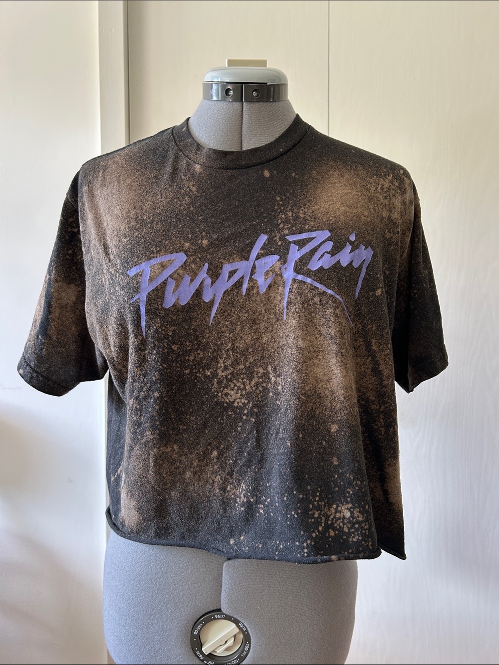 Prince Purple Rain Black Bleach-Effect Crop Top